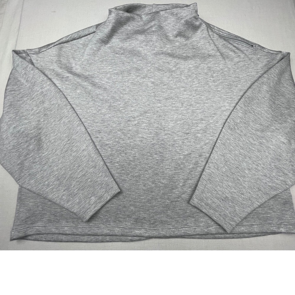 Scoop Womens Gray Heathered Mock Neck Back Zip Sweatshirt L 12-14